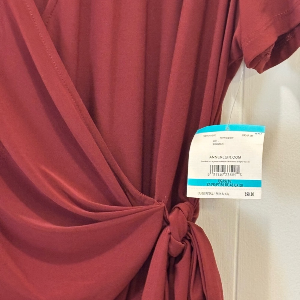 NEW WITH TAGS Anne Klein Deep Red Pepperberry Wrap Midi Dress SZ 16 - Picture 5 of 9